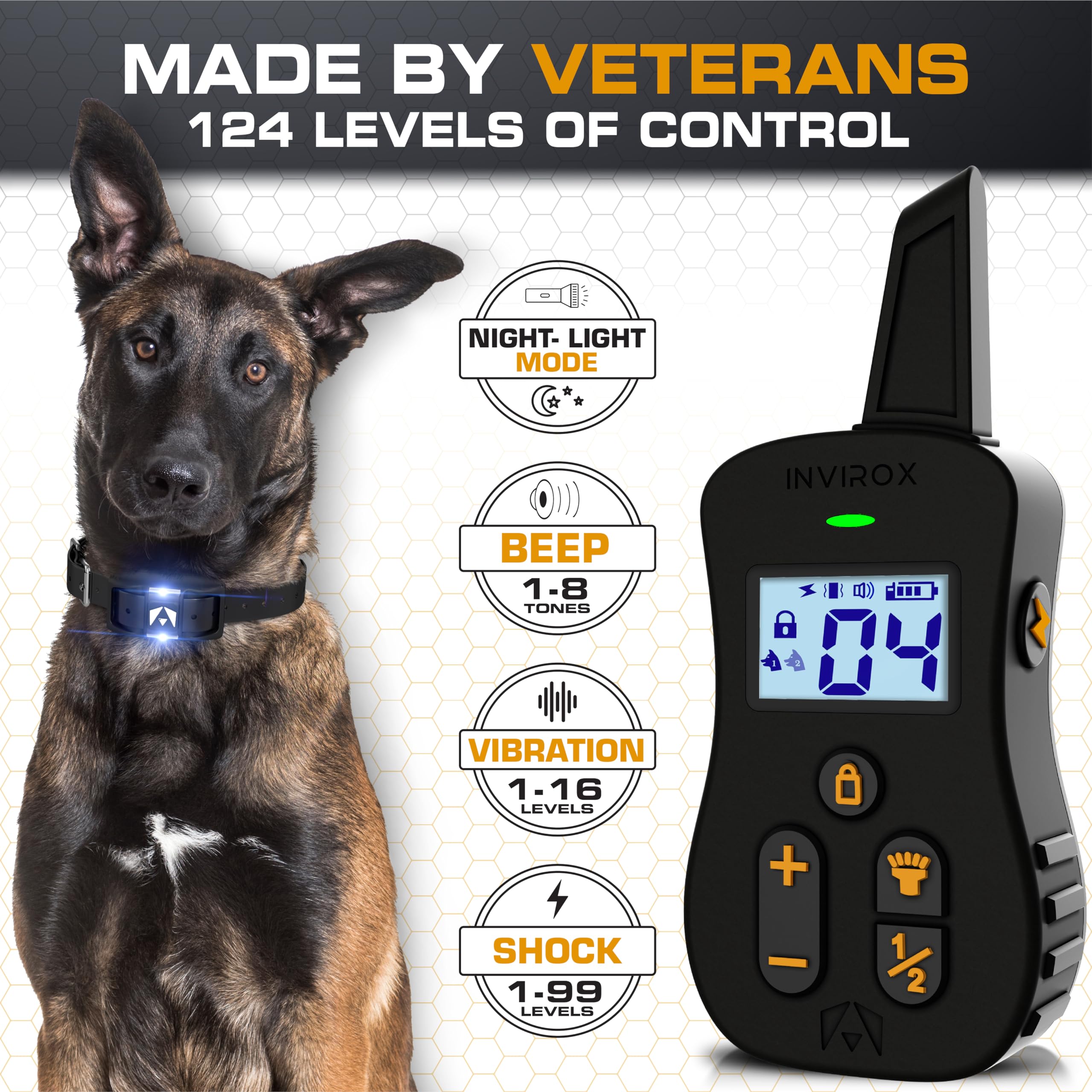 INVIROX Ultra K9 night-light mode aids training in low-light conditions.