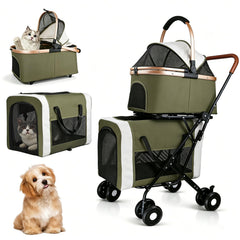 IOBoneed double pet stroller front view with dual carriers for safe two-pet transport