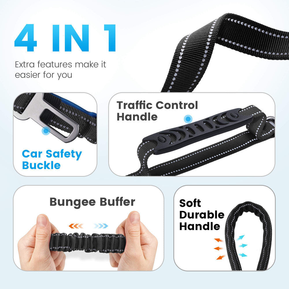 IOKHEIRA 4-in-1 leash with car seat belt compatibility for secure travel.