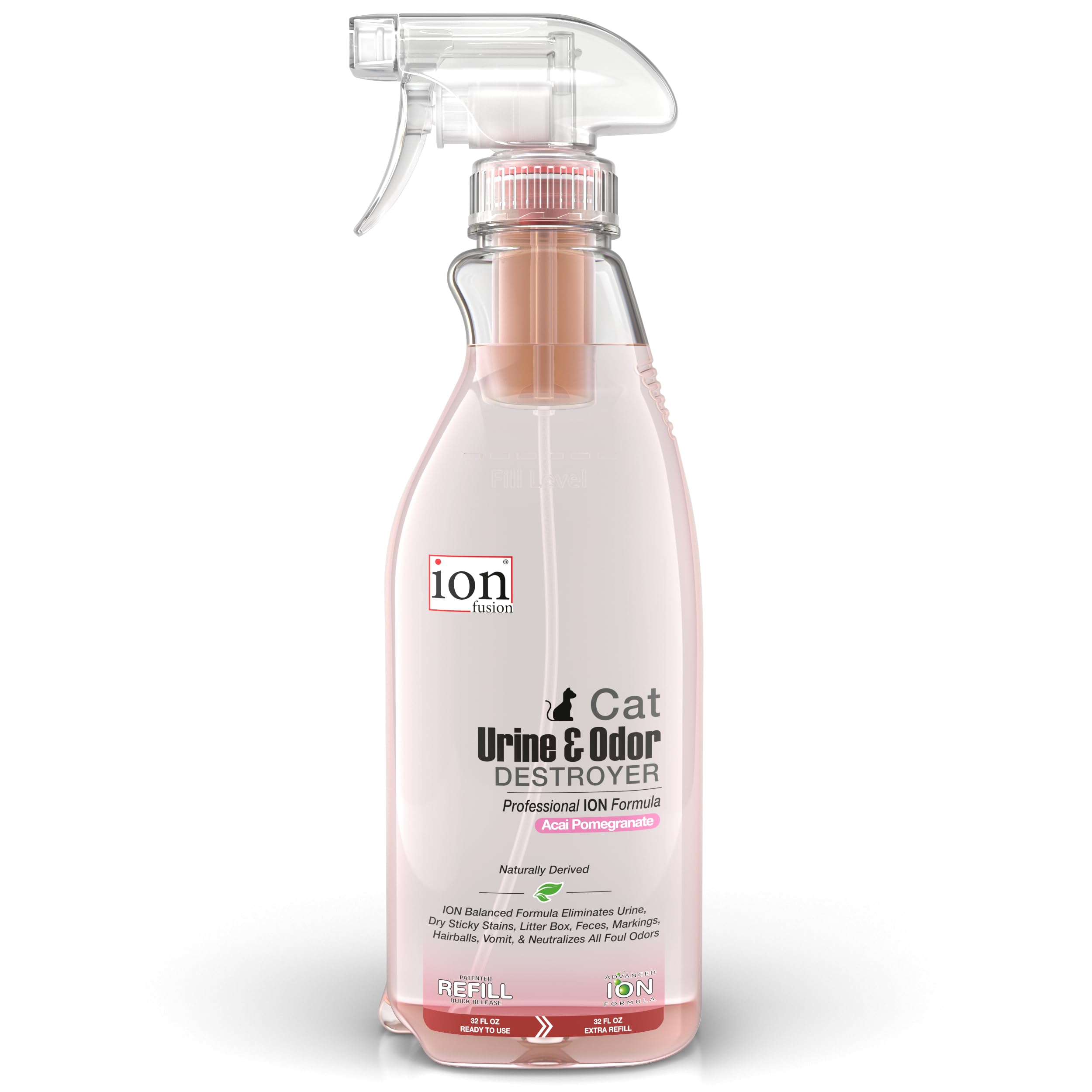 ION Fusion cat urine odor eliminator bottle pour for versatile odor removal on any surface.