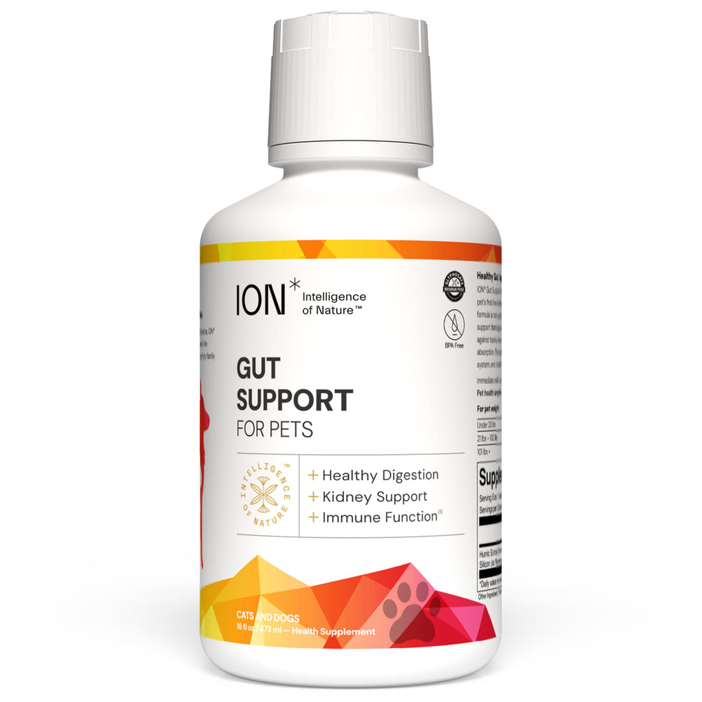 ION* Gut Support for Pets bottle with drops for dogs and cats, supporting digestive wellness