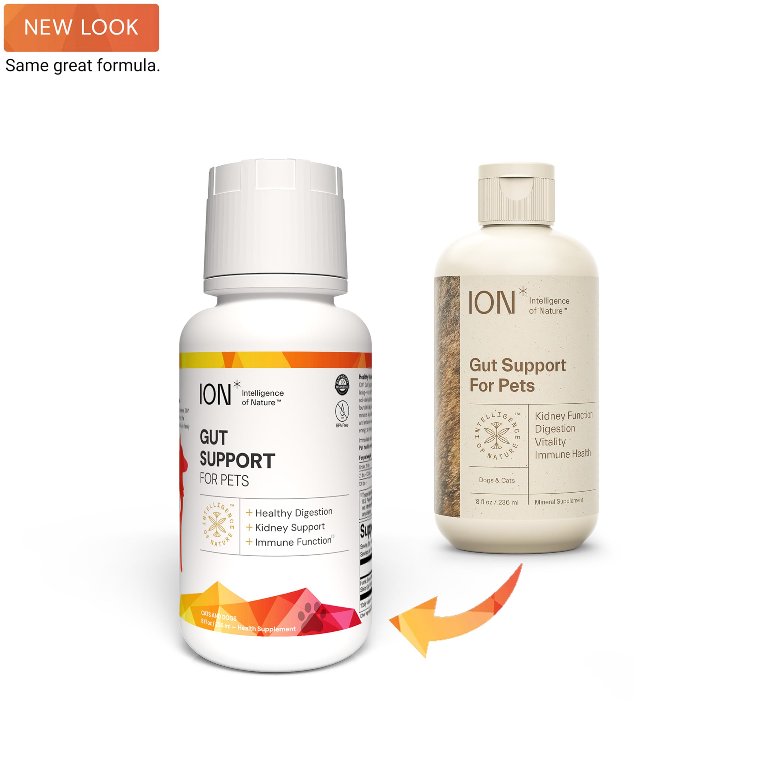 ION* Gut Support drops with dropper; easy dosing for pet digestion and vitality.