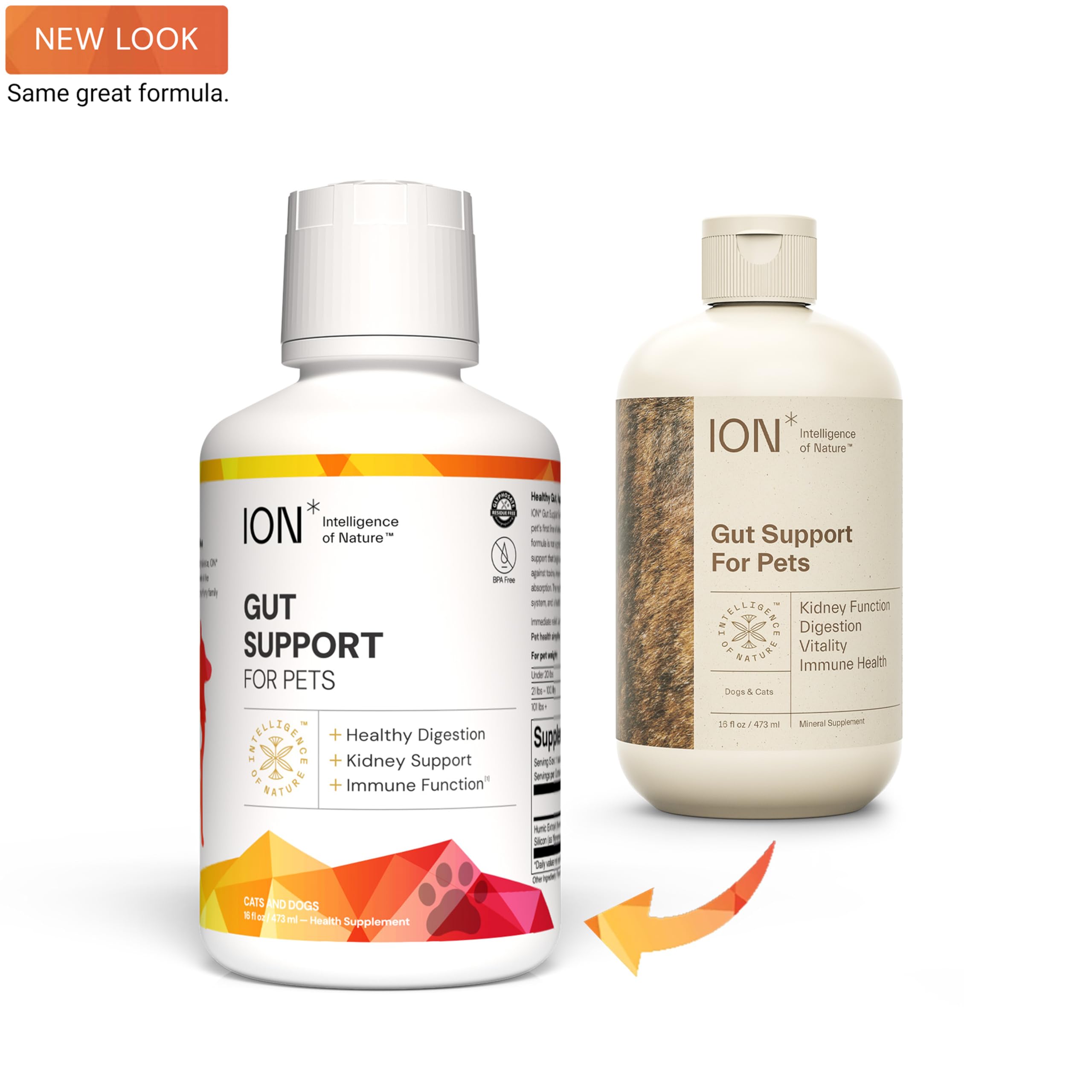 ION* Gut Support label close-up highlighting pet gut health formula