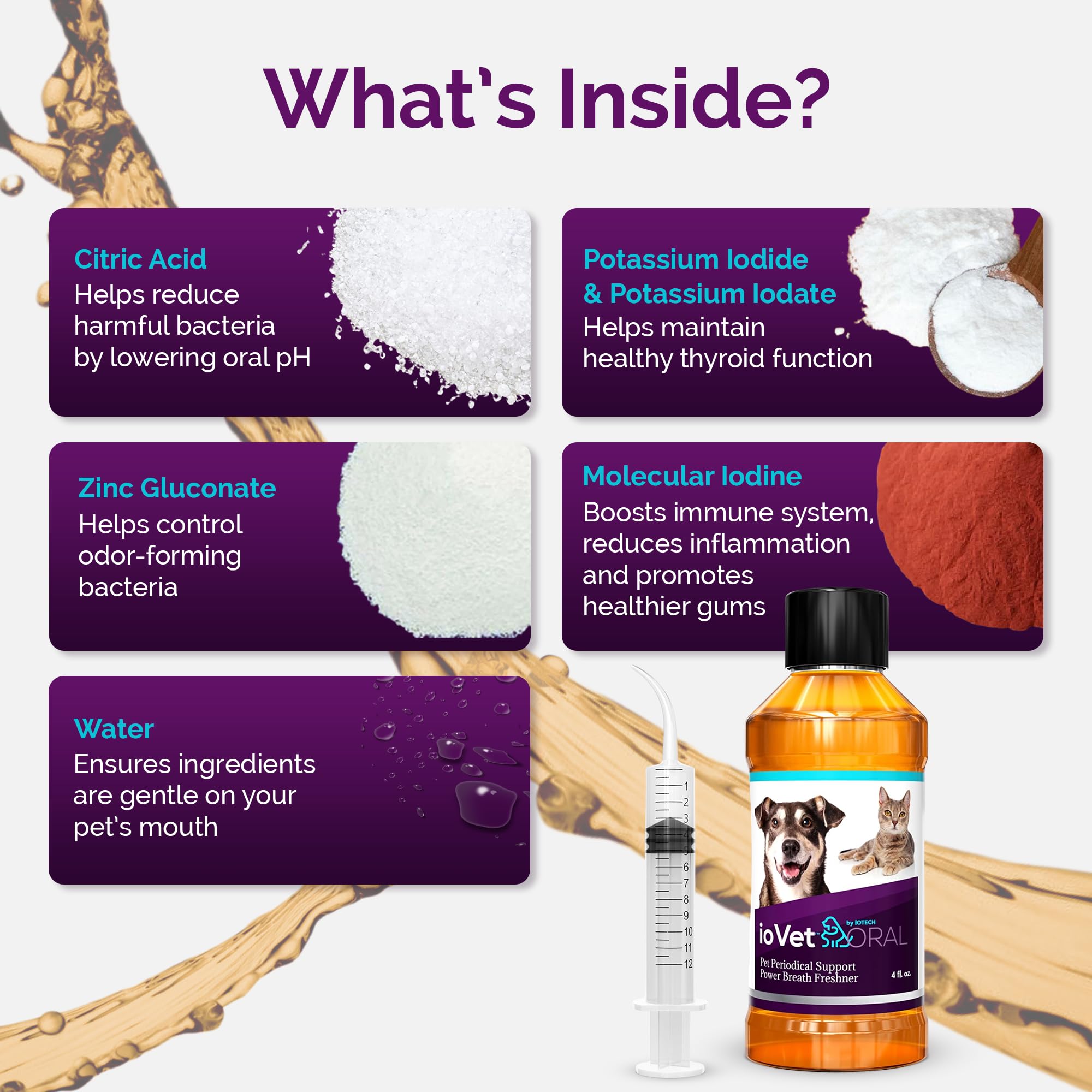 ioVet Oral bottle cap depicted for tidy, mess-free dosing.