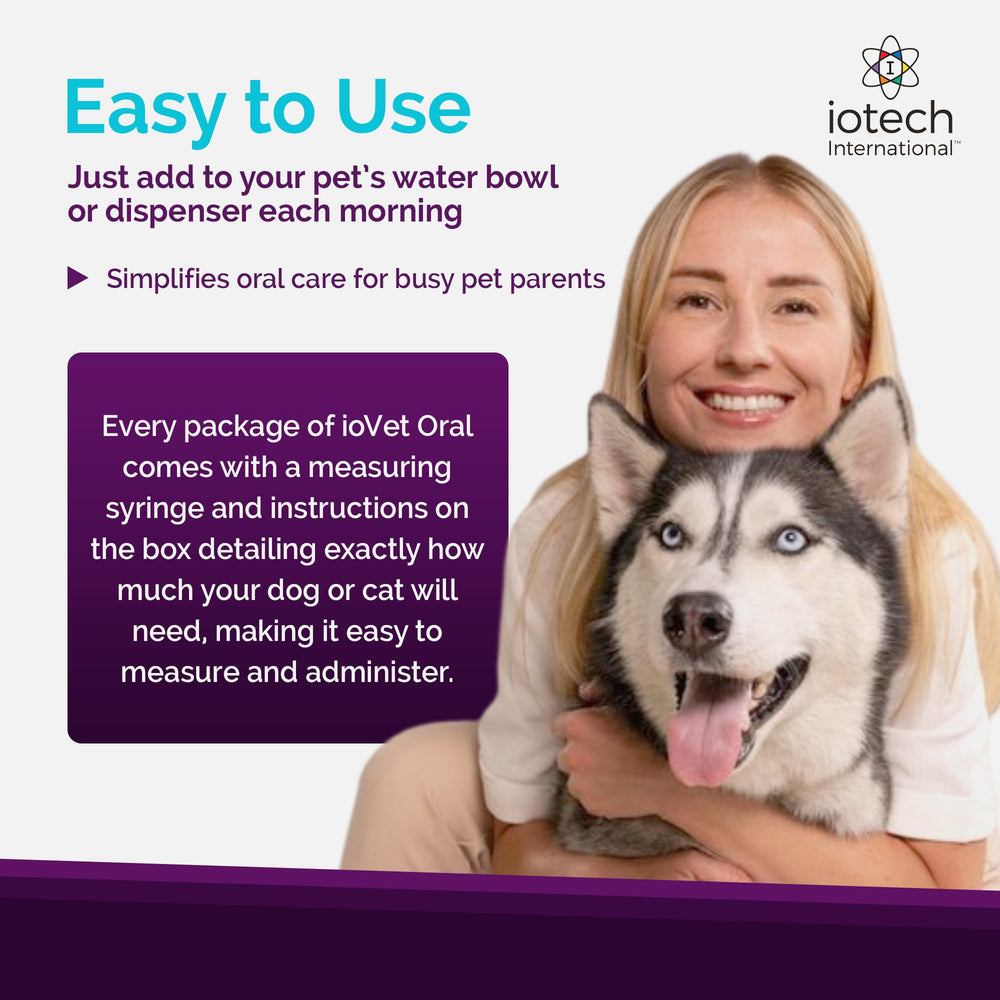 ioVet Oral box visible with a dosing guide for dogs and cats.