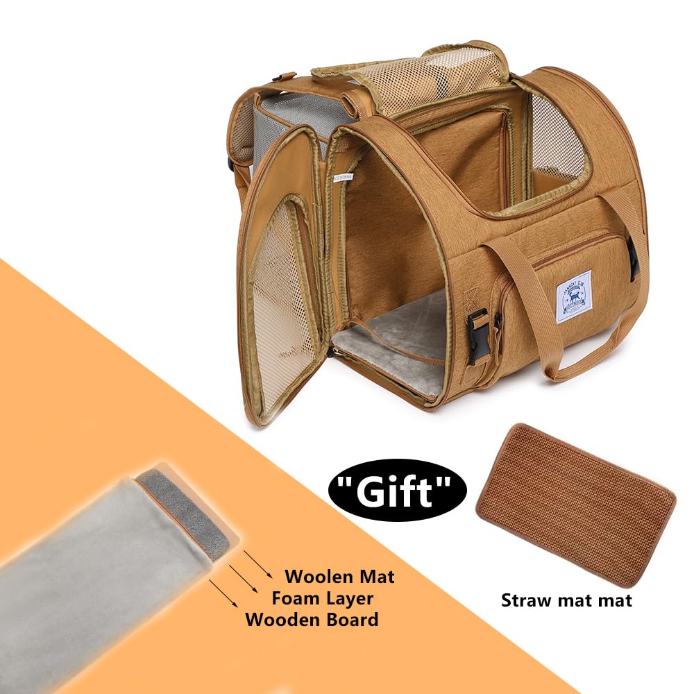 ioview brown pet backpack with front and side pockets for essentials