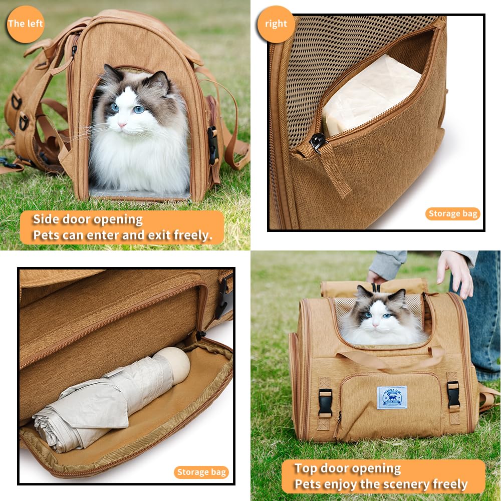 ioview brown pet backpack with ventilated mesh panels