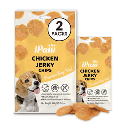iPaw Chicken Chips box front shows the 2-pack, ideal for training rewards.
