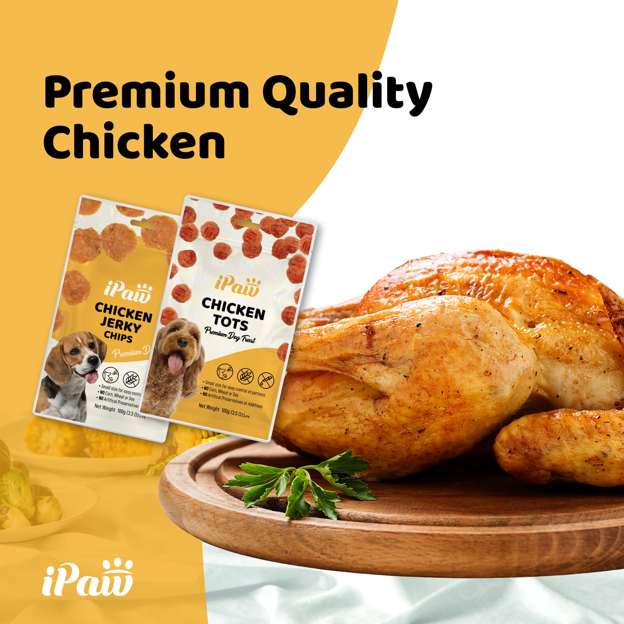 iPaw chicken tots texture closeup highlights chewy texture for rewards