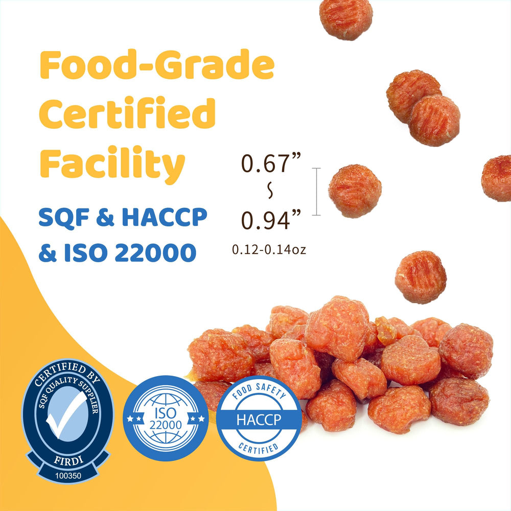iPaw Chicken Tots close-up texture, chewy and satisfying for long training moments.