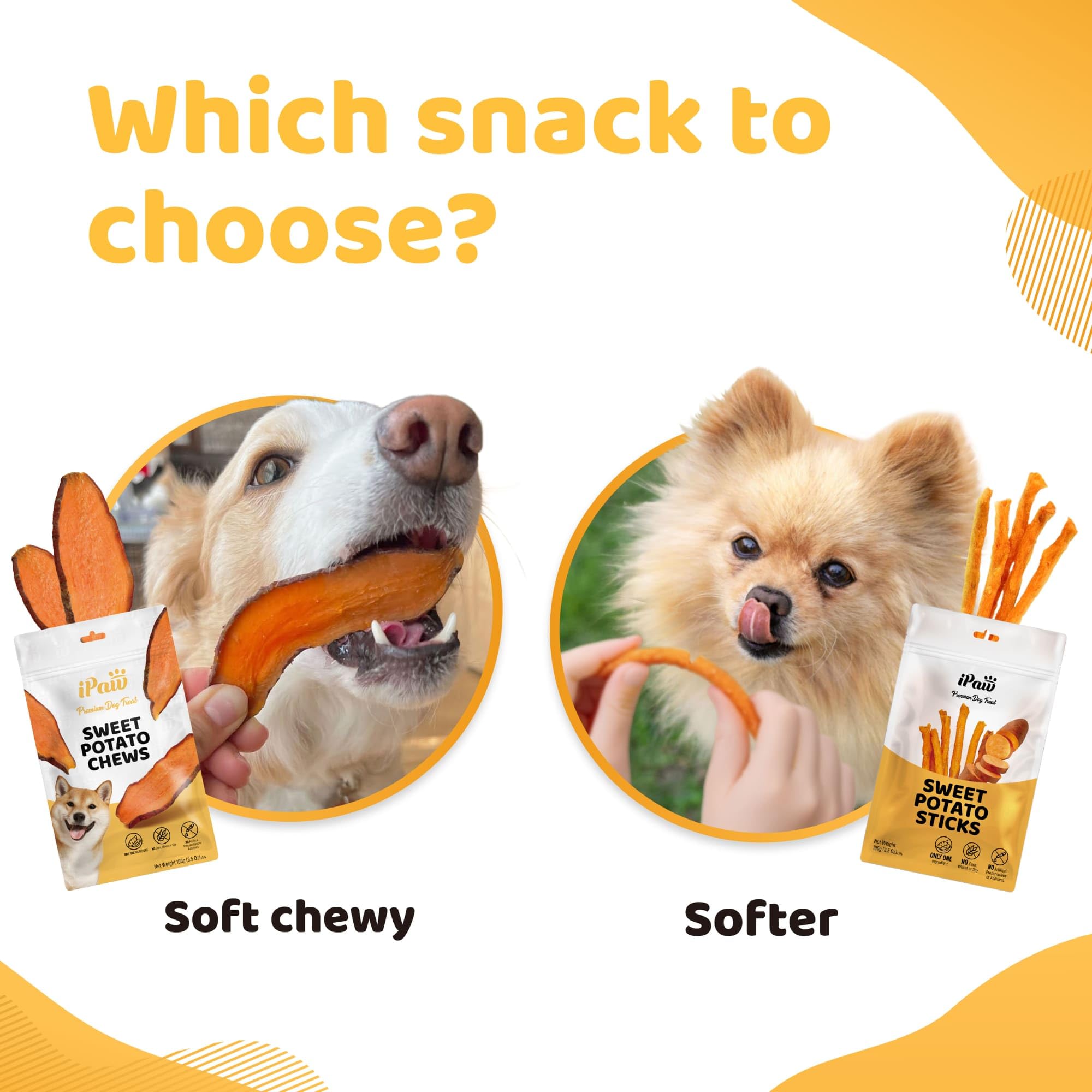 iPaw Sweet Potato Sticks are human-grade treats produced in world-class facilities.