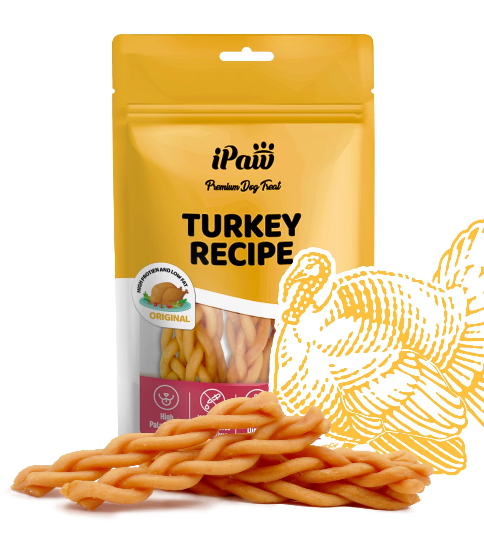 iPaw turkey dog treats braided stick shown for durable training rewards.