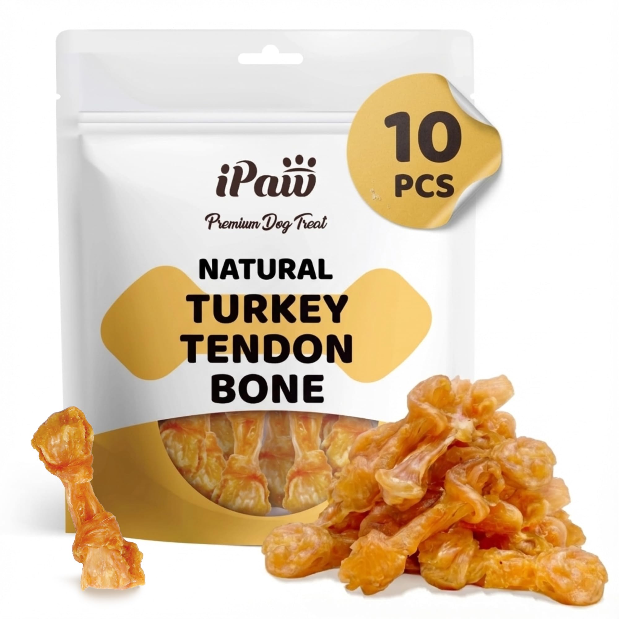 IPaw turkey tendon bone-shape chew pack supports safe, natural chewing for small dogs.