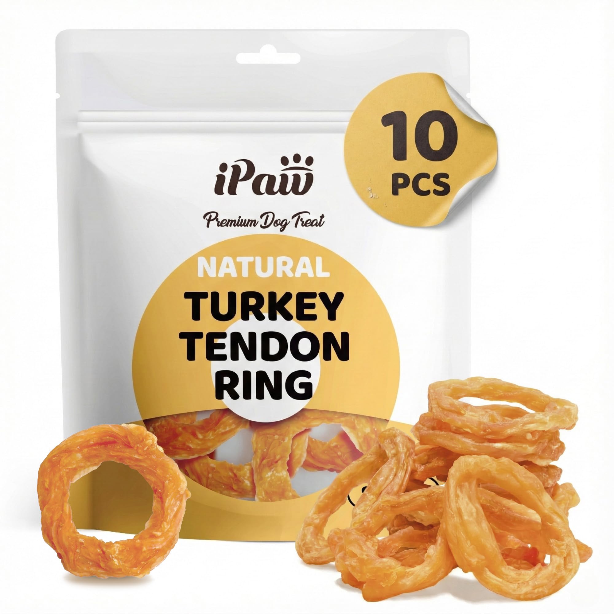 iPaw turkey-tendon-ring-small-pack promotes safe daily chewing for dogs.