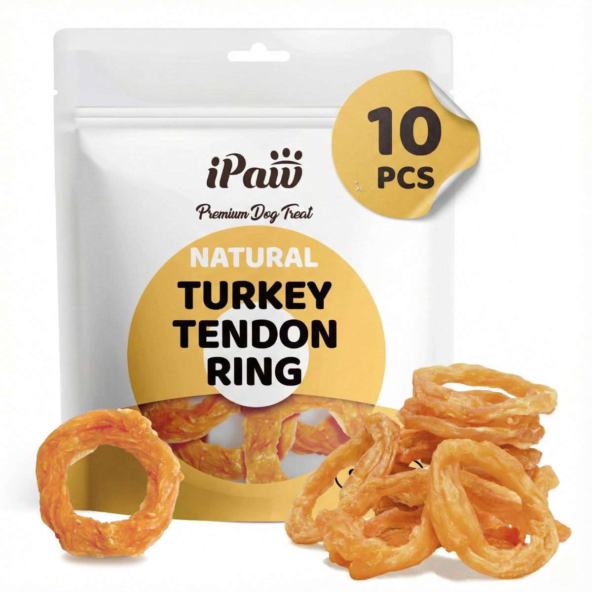 iPaw turkey-tendon-ring-small-pack promotes safe daily chewing for dogs.