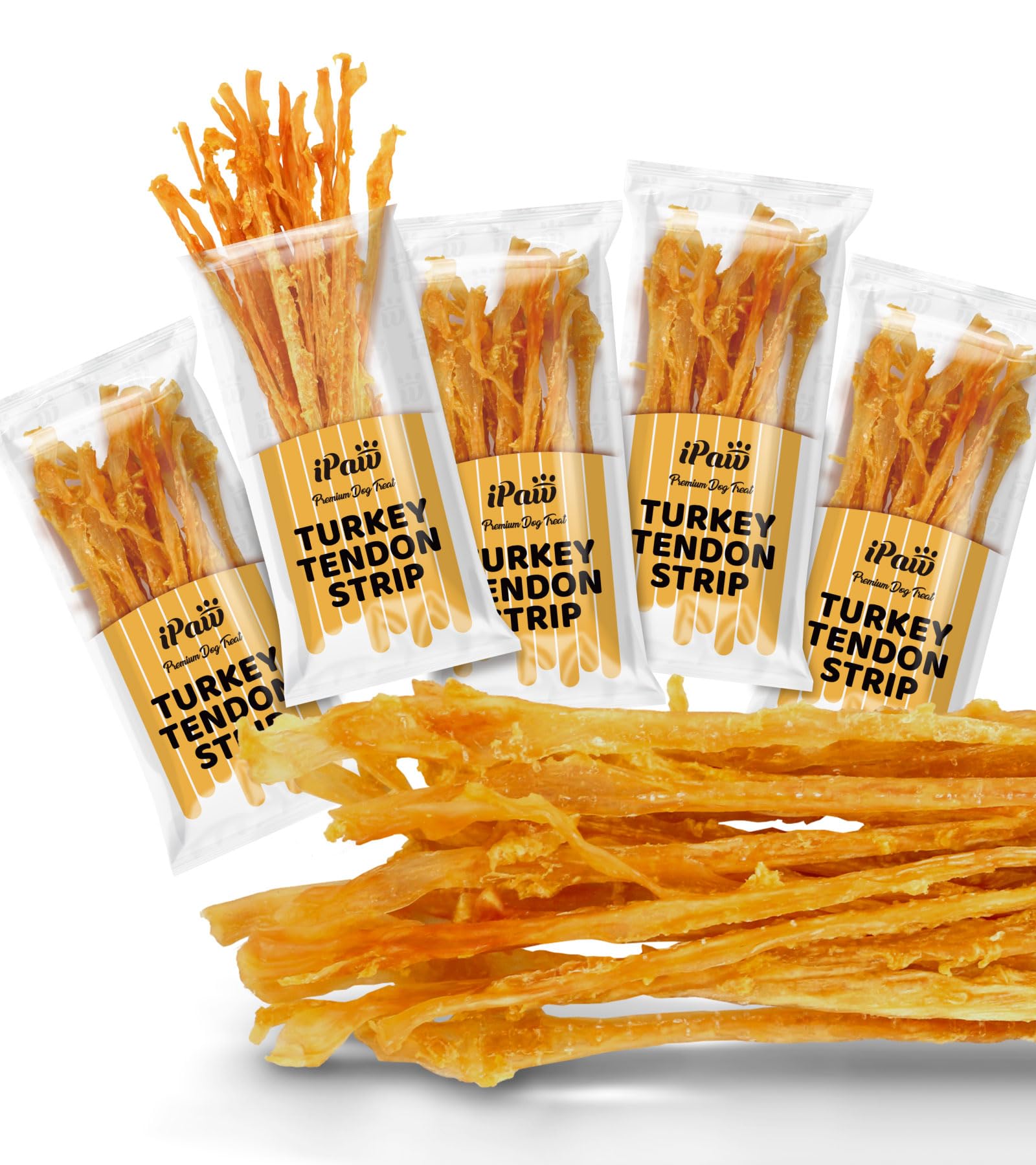 iPaw turkey tendon strip close-up—firm, single-ingredient chew for daily use.
