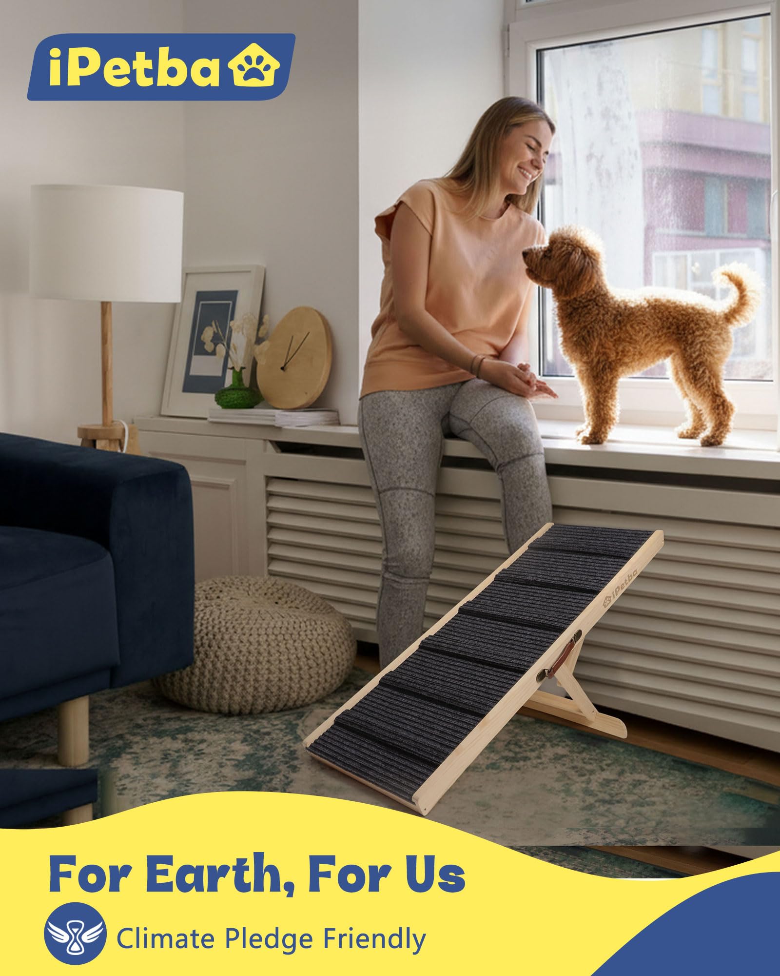 iPetba ramp provides a wide 15-inch surface for confident steps.