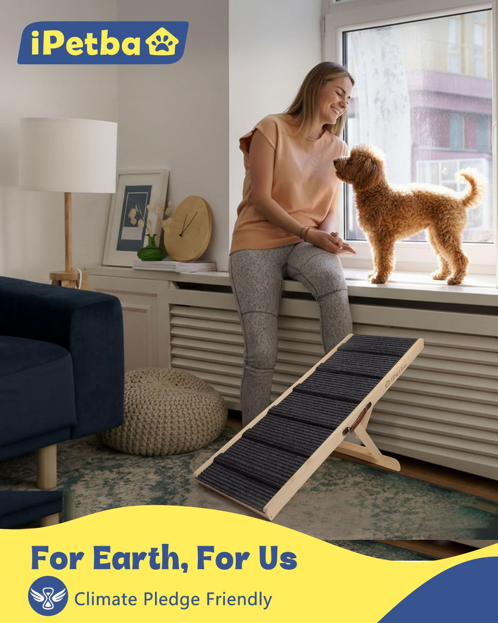iPetba ramp provides a wide 15-inch surface for confident steps.