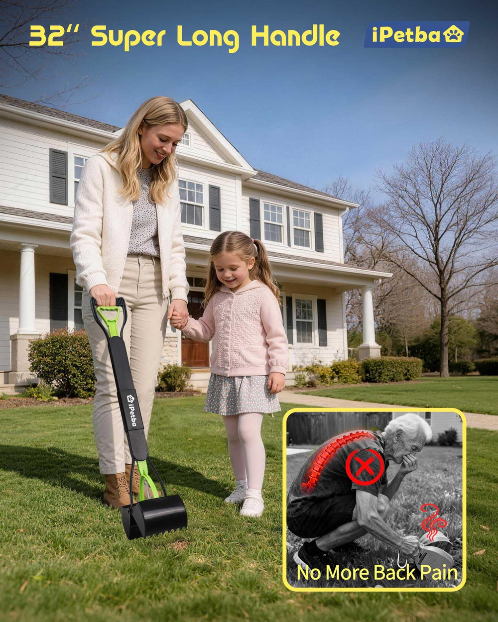 IPetba scoop works on grass, gravel, concrete for versatile cleanup