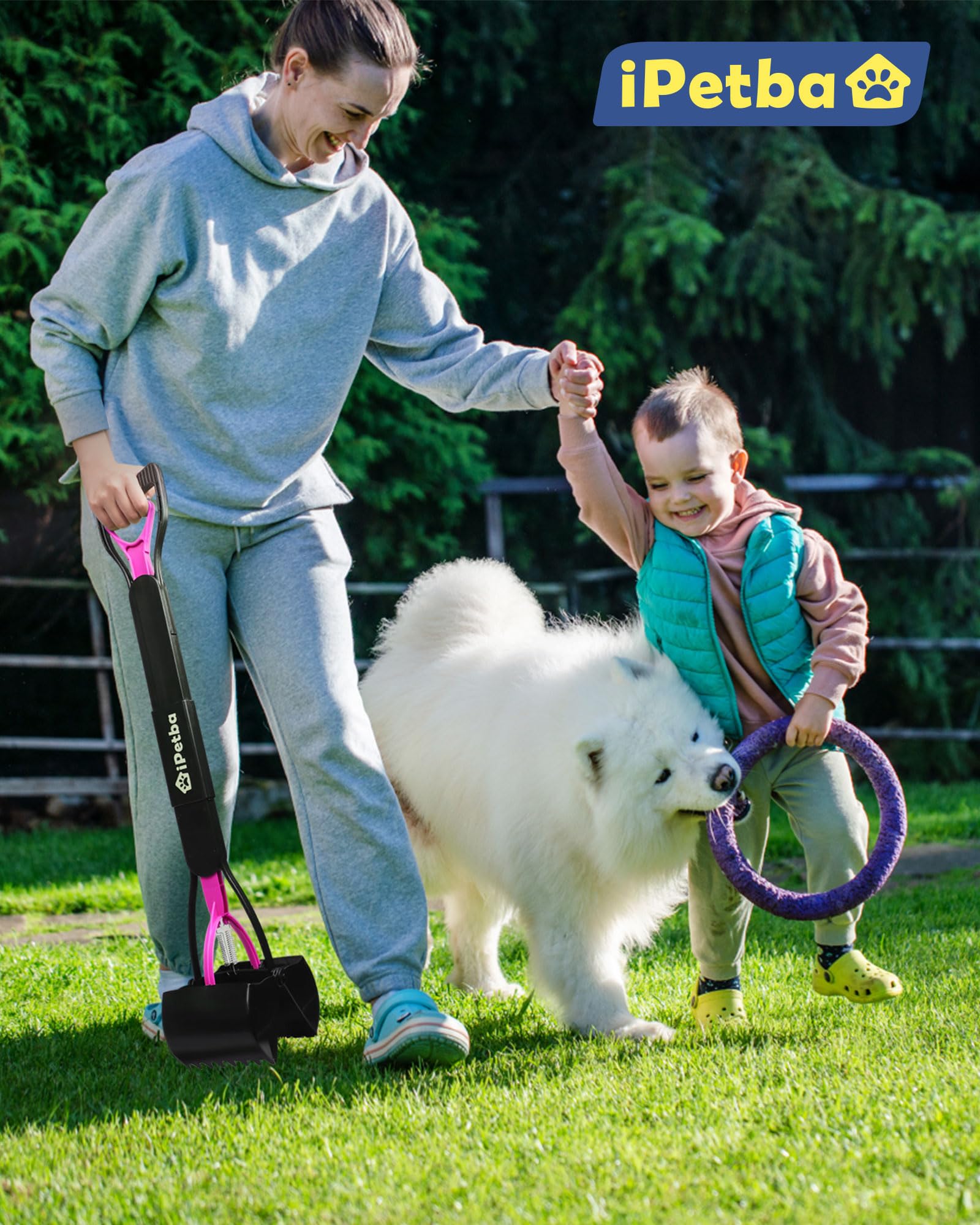 iPetba large-dog pooper scooper with wide jaw for secure one-scoop pickups.