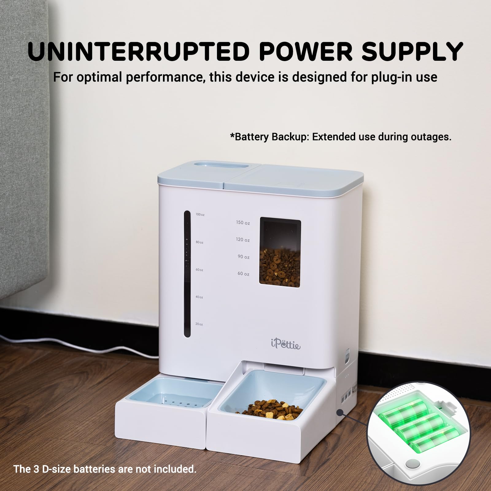 iPettie FW54 dual-power setup keeps feeding during outages