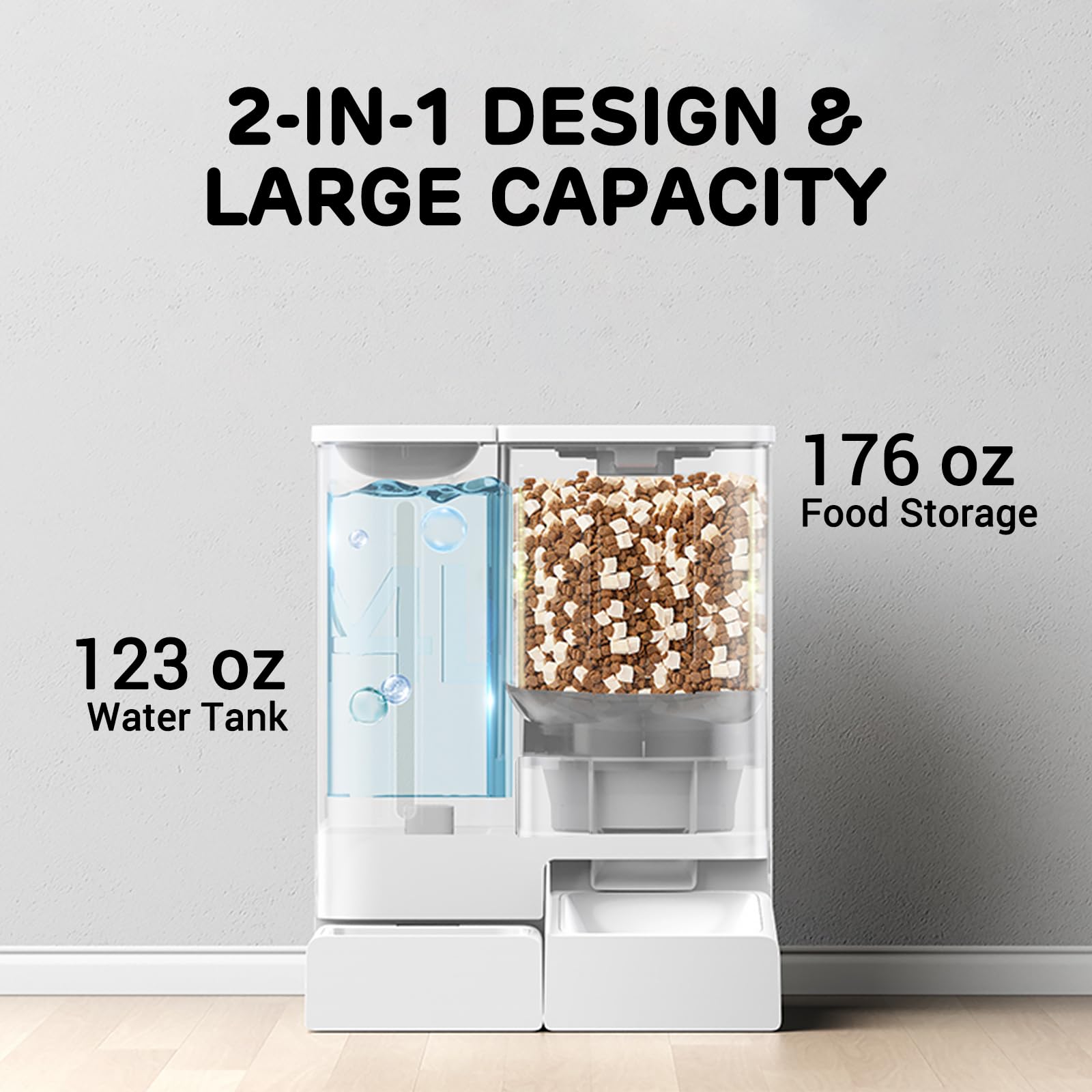 iPettie FW54 gravity feeder dispensing food smoothly to minimize jams