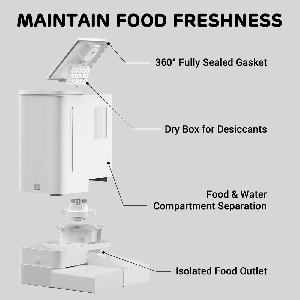 iPettie FW54 separate water and food compartments support hygiene