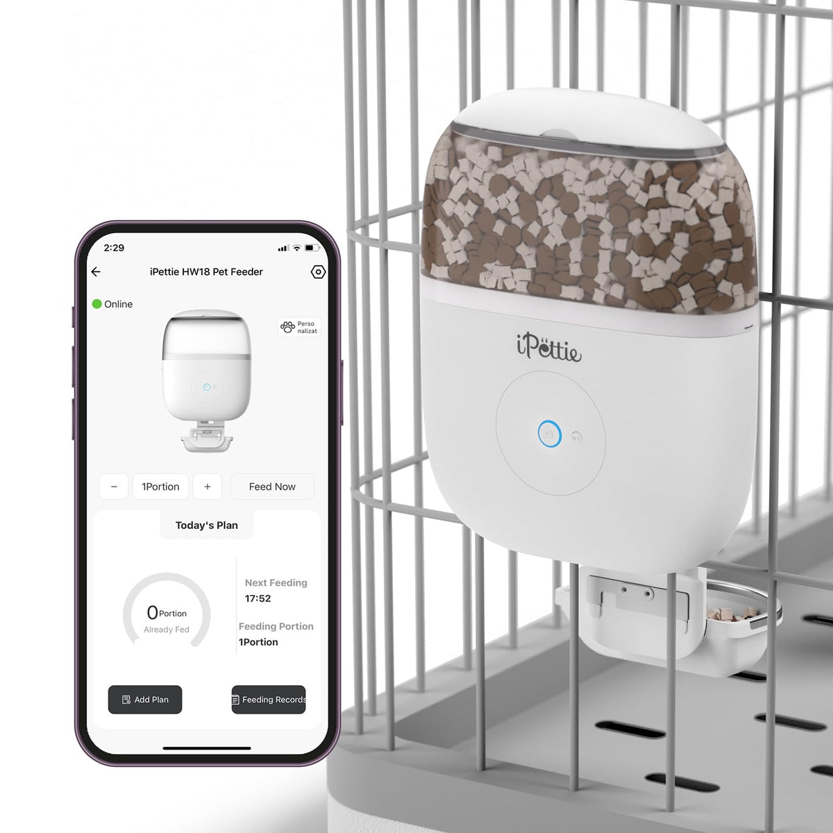iPettie Smart WiFi feeder assembly facilitates quick, easy setup.
