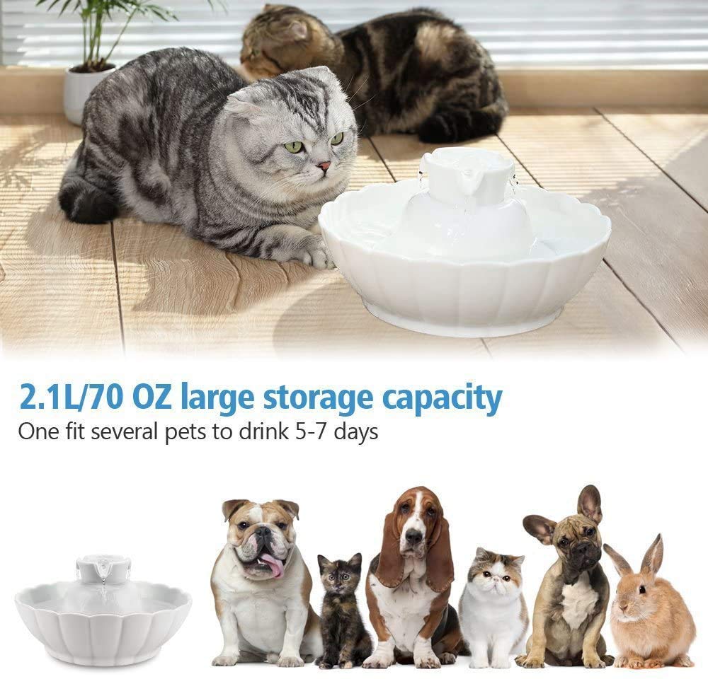 iPettie Tritone ceramic cat water fountain top view, spacious reservoir for longer use.