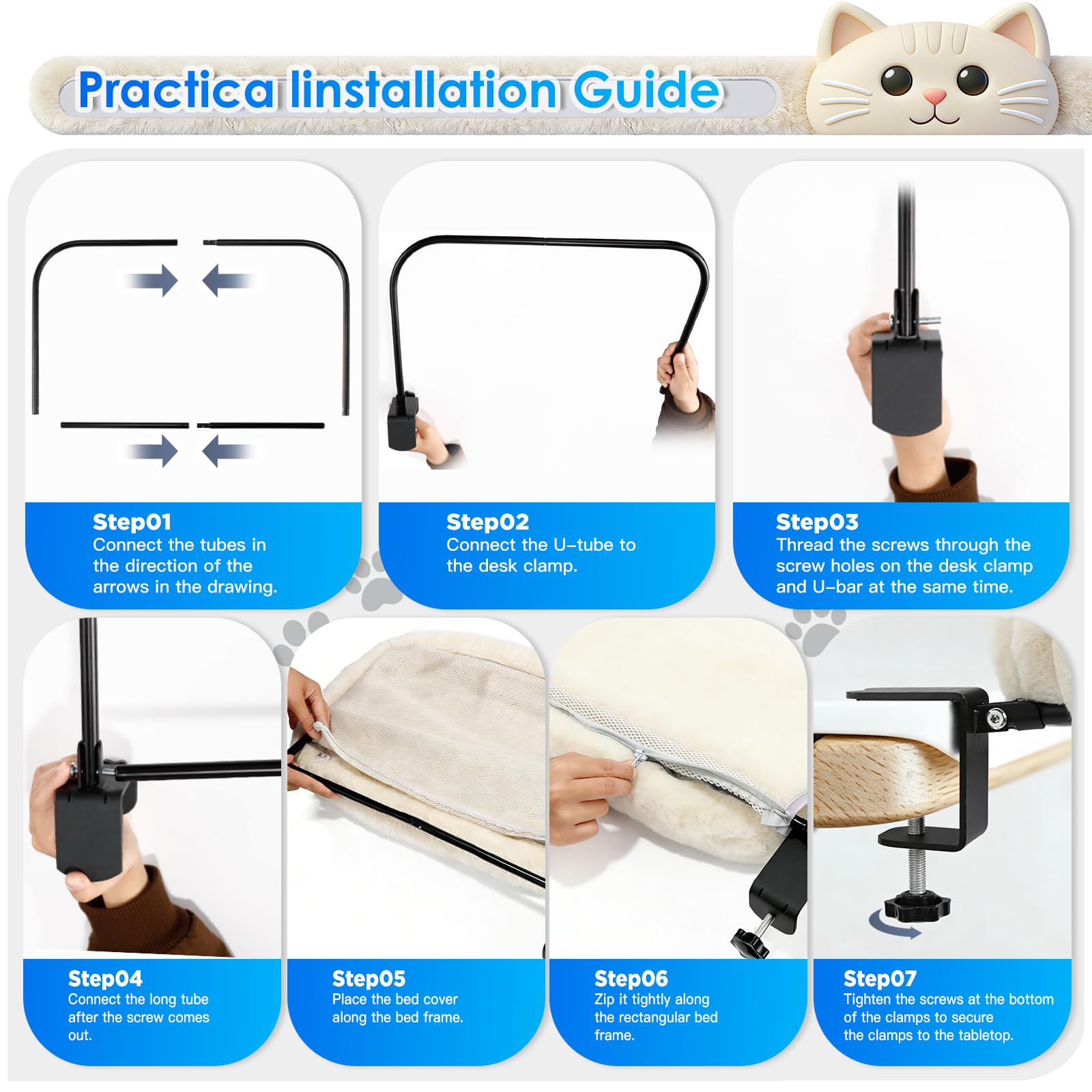 IPOW 90° foldable cat bed keeps your desk tidy and ready.
