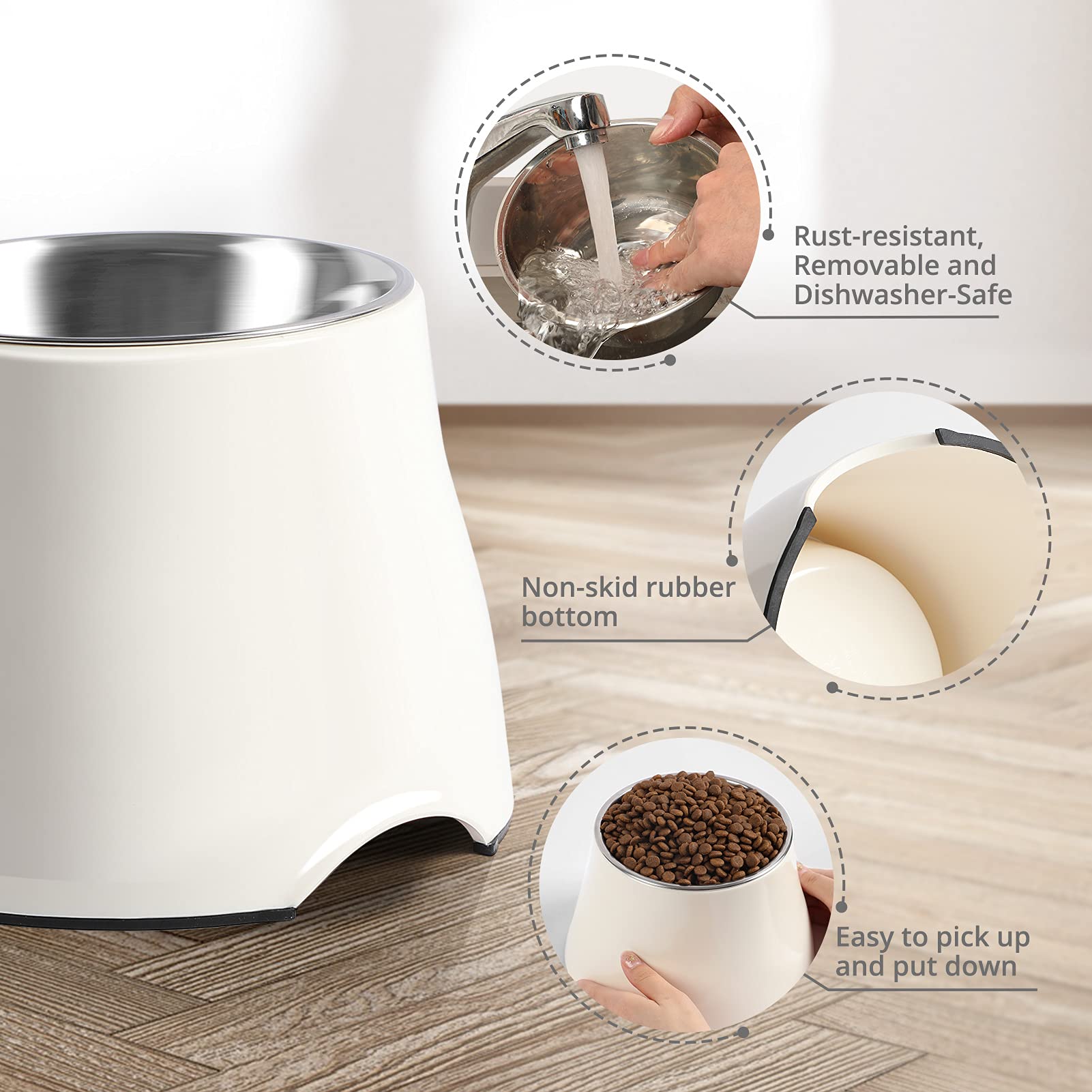 Removable bowls with easy-clean edge for quick refills