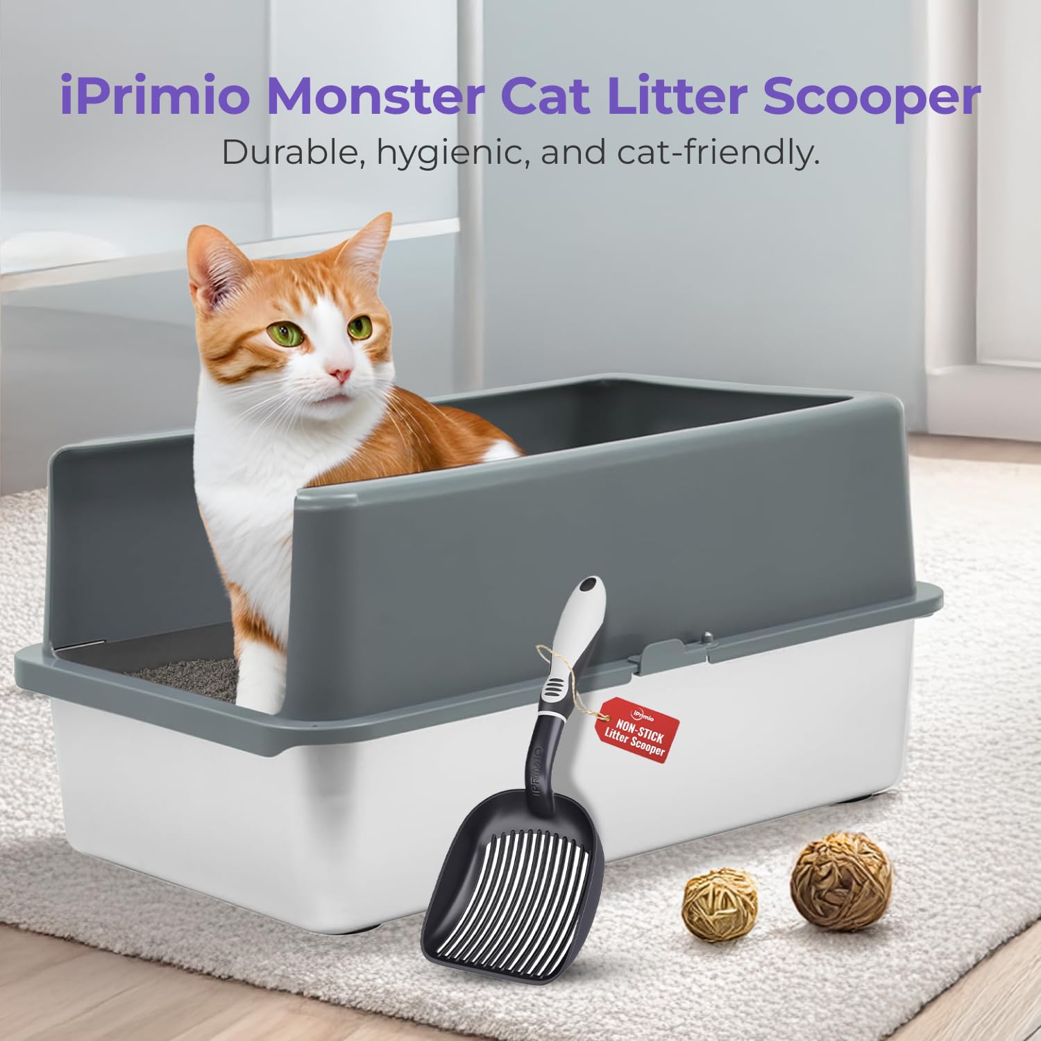 iprimio cat litter scoop with non-stick coating for easy waste release and quick cleaning