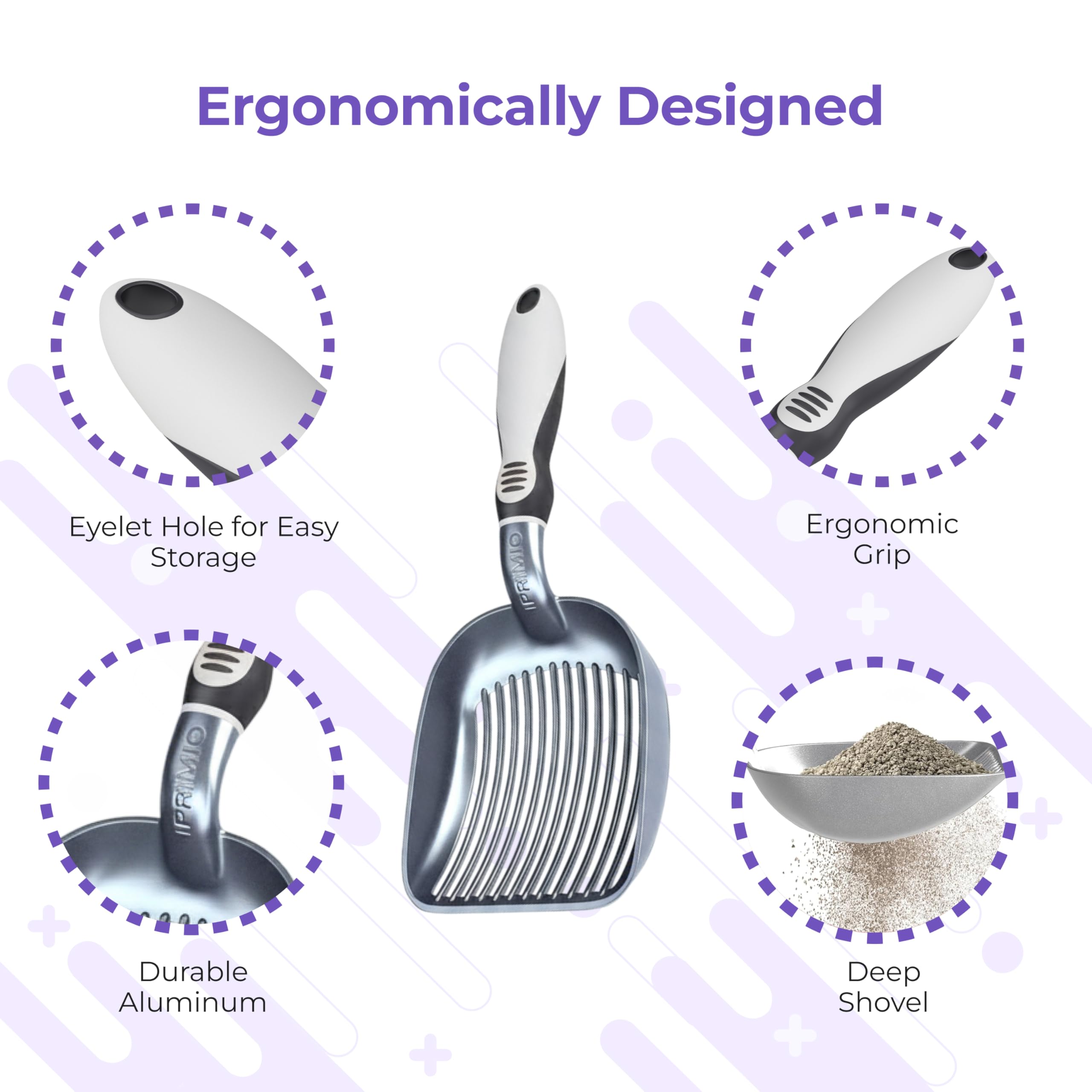 iPrimio dark grey ABS plastic scoop highlighting durable material
