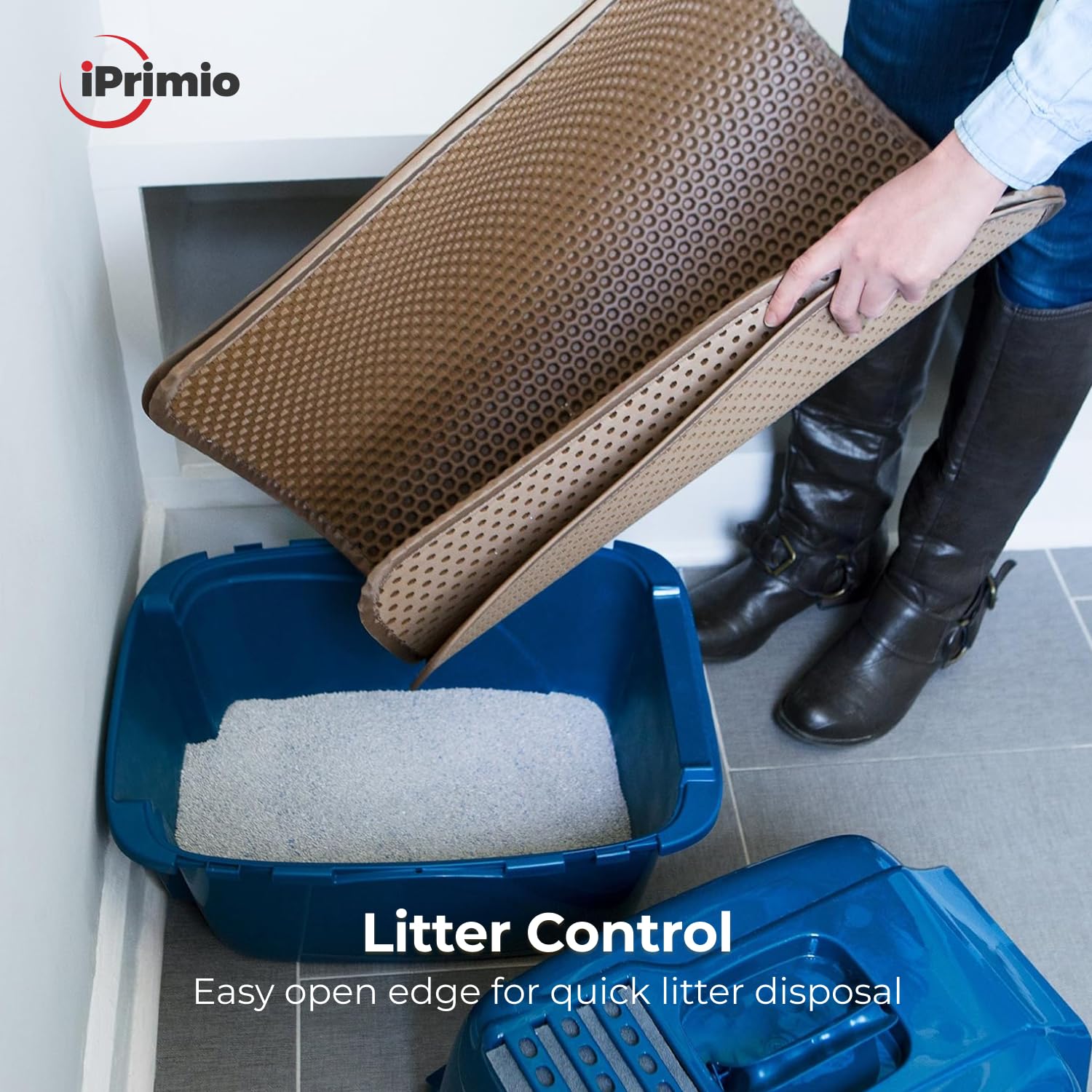 iPrimio Large Cat Litter Trapper Mat 30x23 inches for roomy containment.