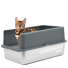 iPrimio stainless steel enclosed litter box with high sides to reduce scatter