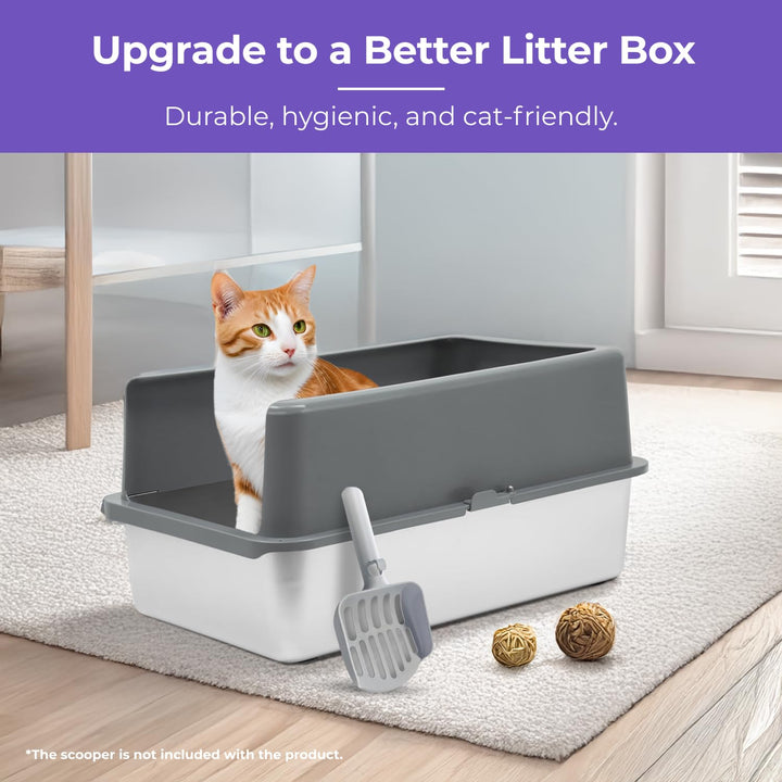 iprimio XL high-sides stainless steel litter box minimizes litter scatter
