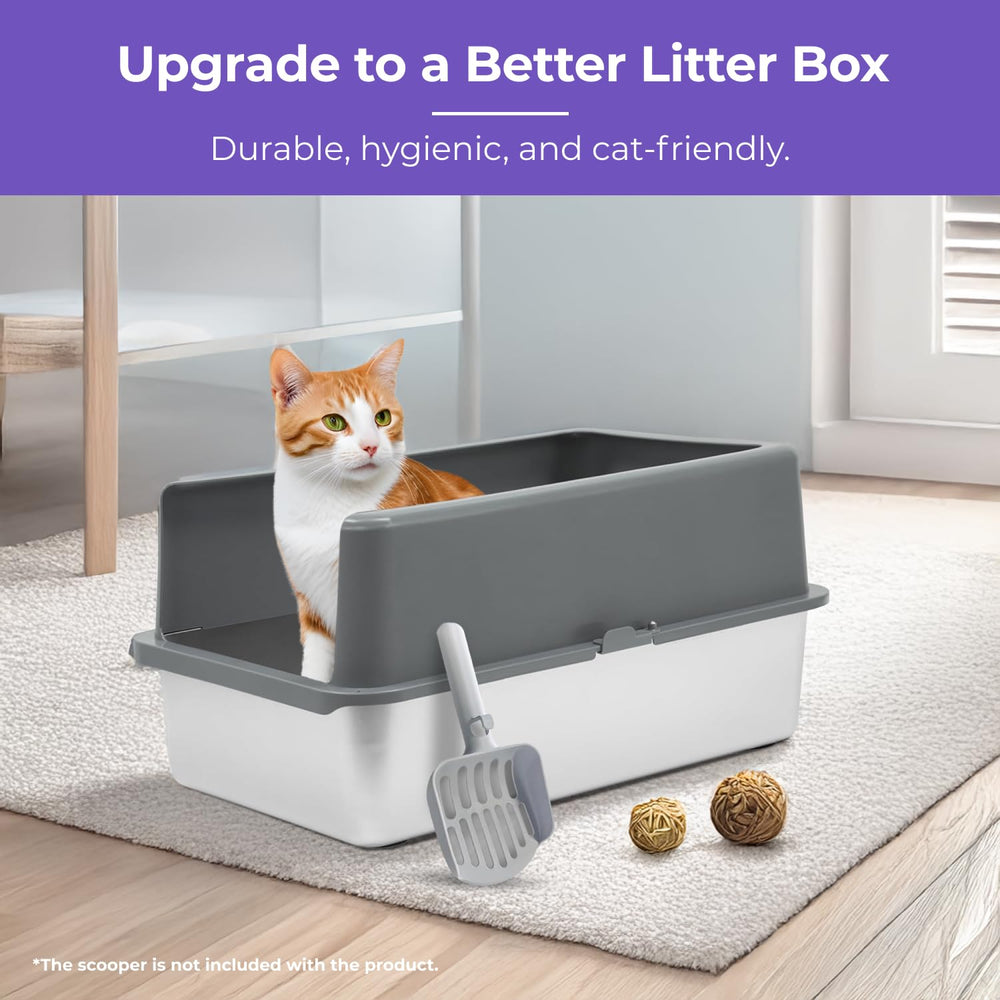 iprimio XL high-sides stainless steel litter box minimizes litter scatter