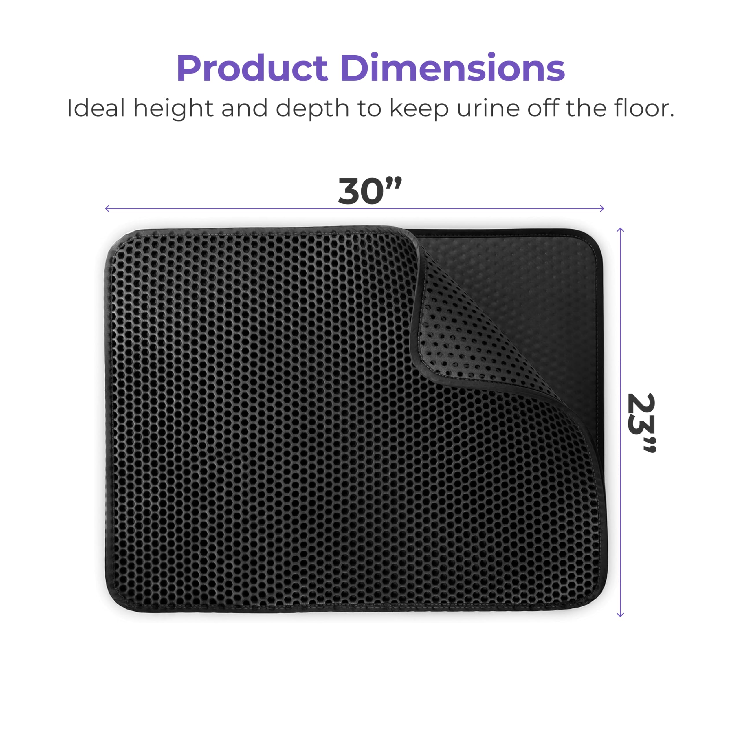 iPrimio litter mat offers large coverage around the box, 30x23 inches, for a tidier space