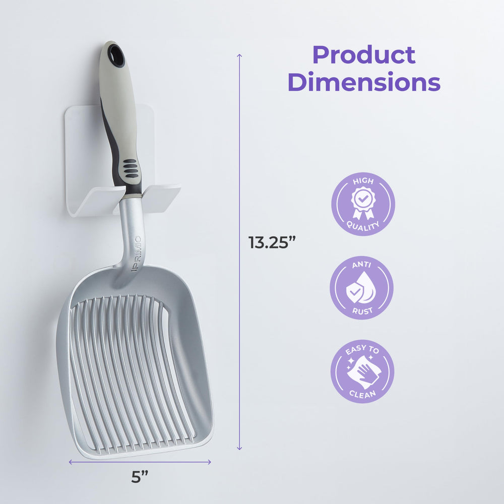 iPrimio non-stick plated aluminum construction eases cleanup after litter tasks.