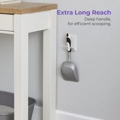 iPrimio XL litter sifter demonstrates wide reach for large litter clumps.
