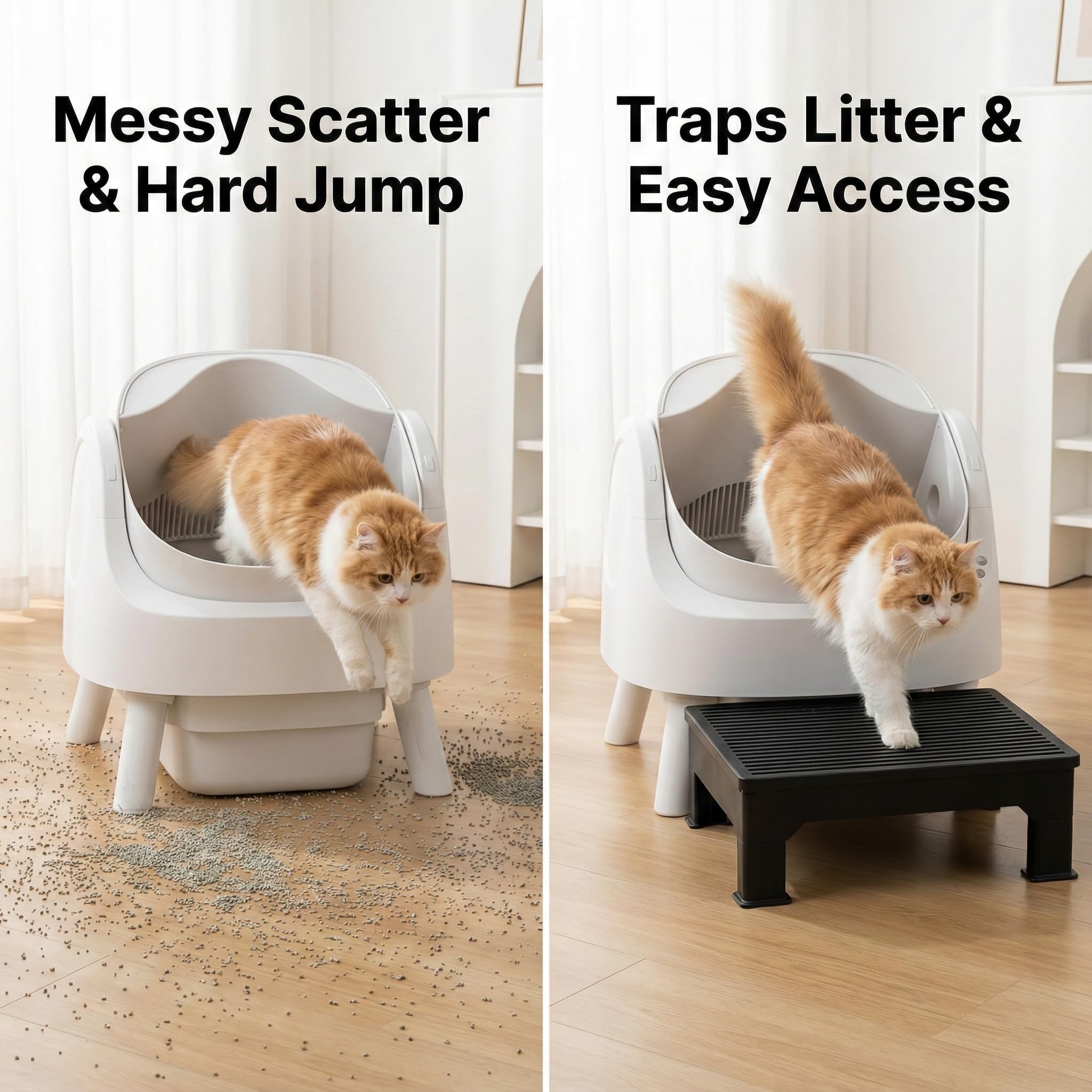 IQMaoGo dual-layer litter trap catches paw litter, reducing mess