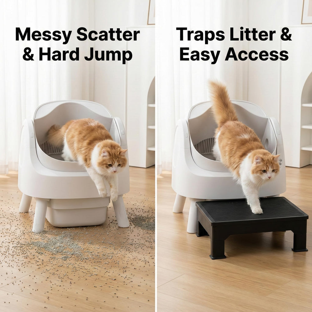 IQMaoGo dual-layer litter trap catches paw litter, reducing mess