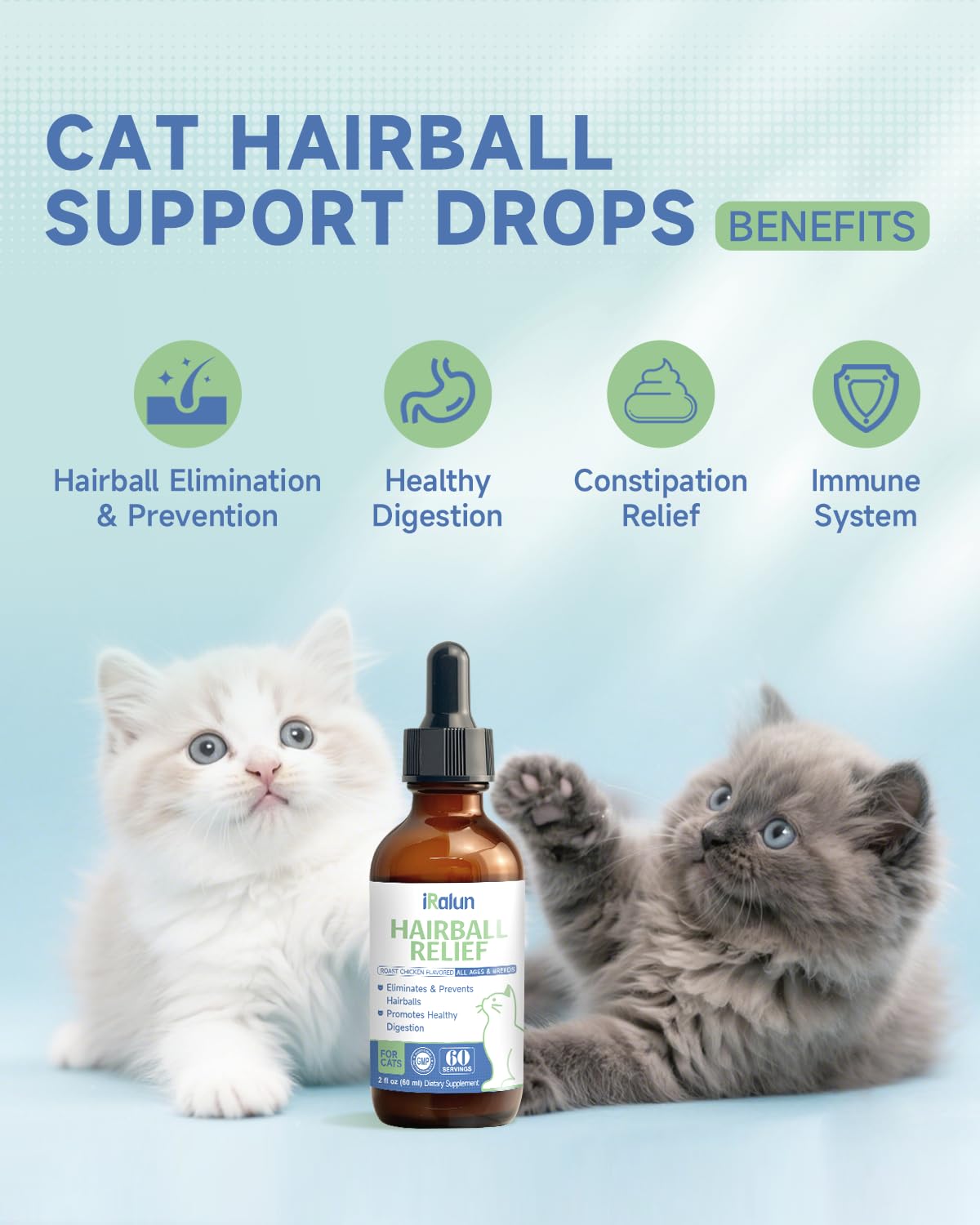 IRALUN Hairball Remedy treats jar highlights natural ingredients for digestive support.