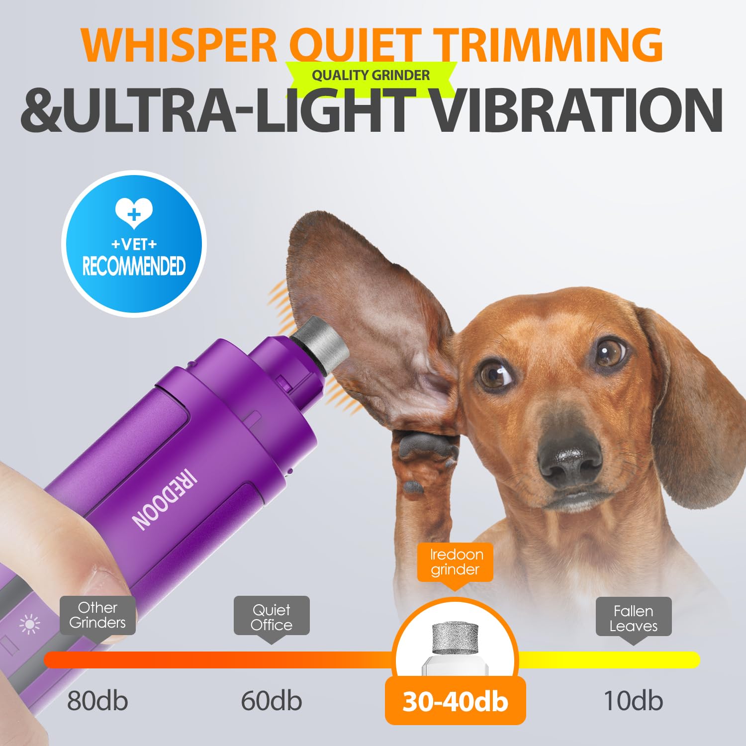 IREDOON dog nail grinder with 4 LED lights helps locate the quick during trimming.