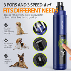 IREDOON dog nail grinder blue three-speed switch for tailored nail care.