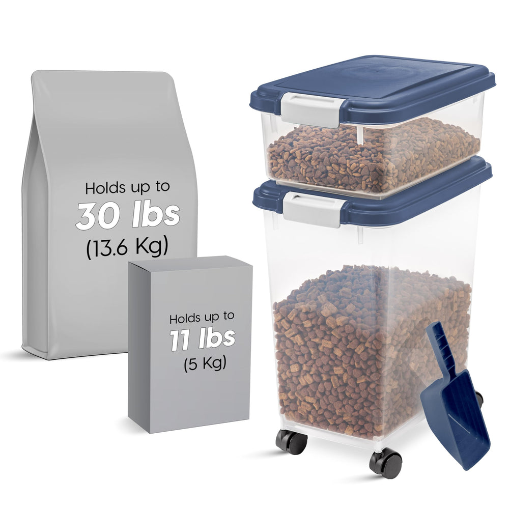 IRIS USA 12qt sealed container in navy stacks with the larger bin.