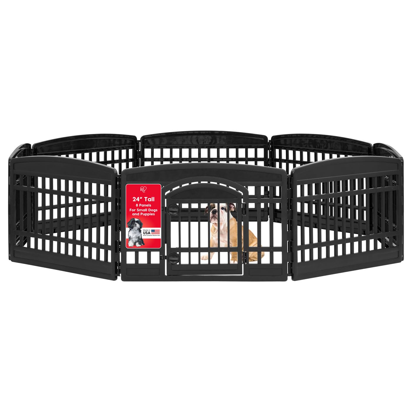 IRIS USA 24-inch dog playpen with door gate creates a safe indoor play area.