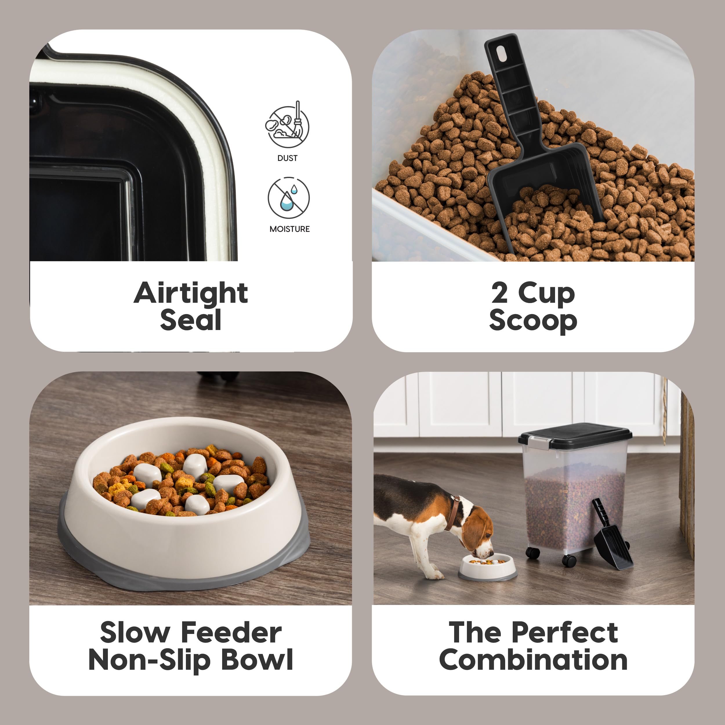 IRIS USA 2-cup scoop included supports quick, precise dog meal portions.