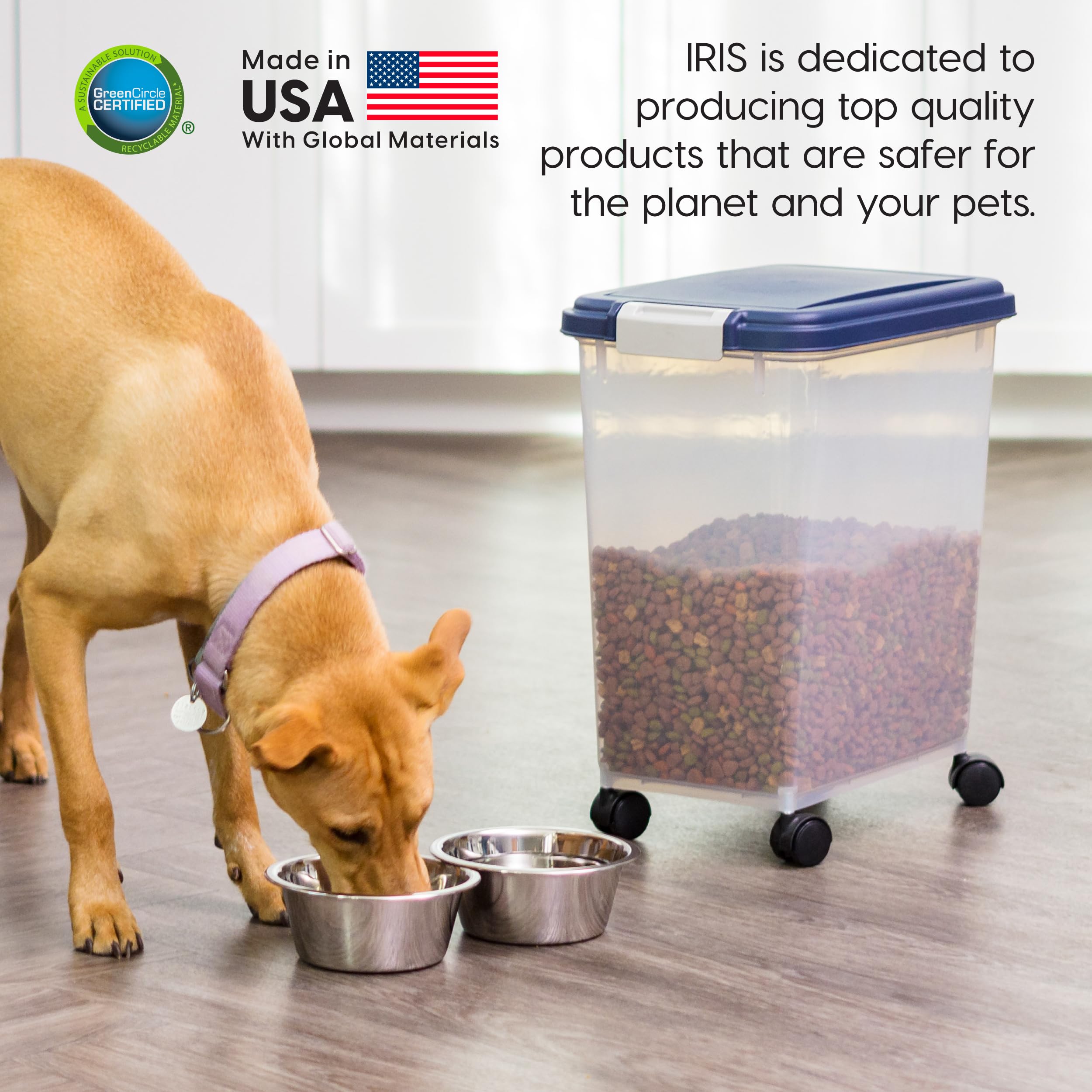 IRIS USA 30 lb capacity bin suitable for kibble, seeds, and pellets.