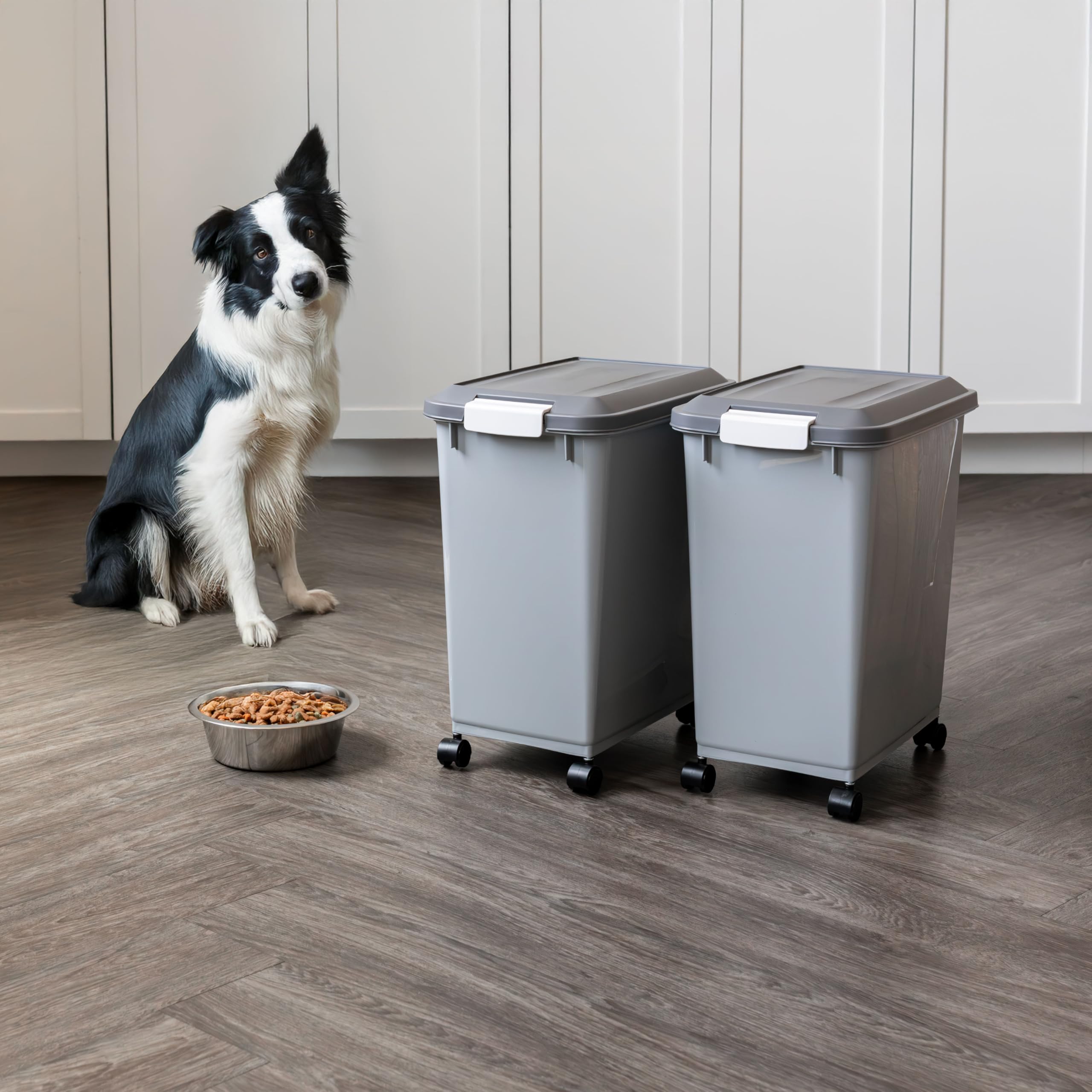 IRIS USA 30-pound pet food bin suitable for dry dog or cat food.